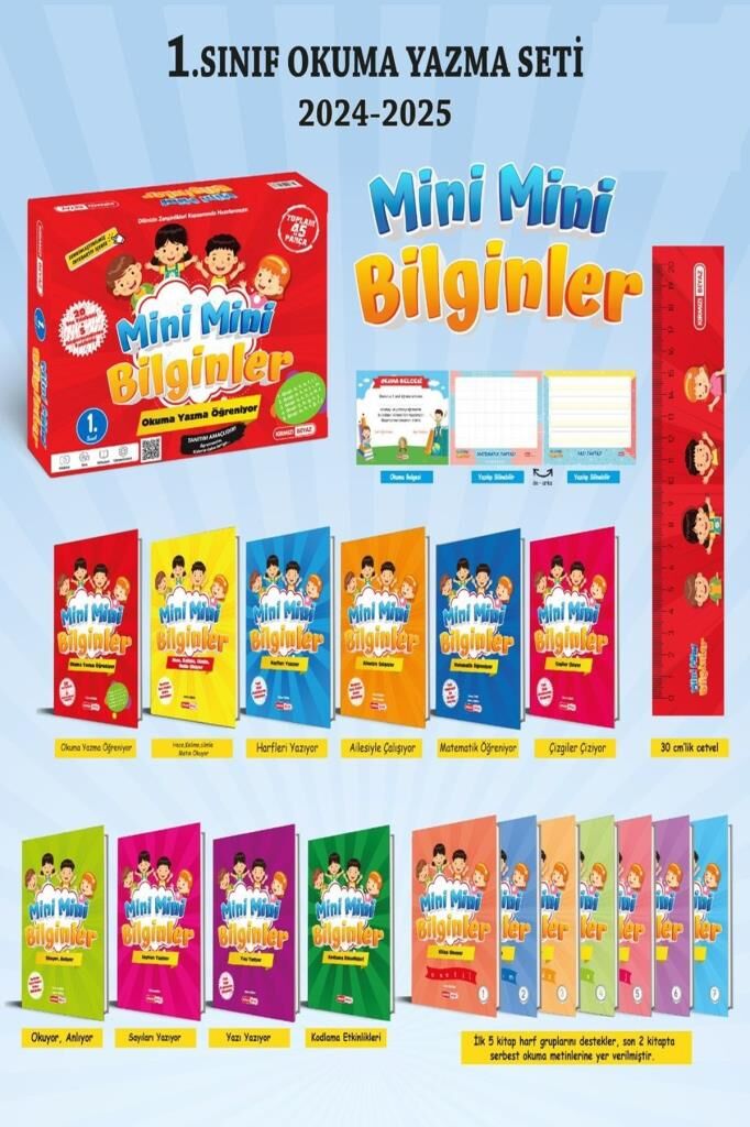 1. Sınıf Kırmızı Beyaz Okuma Yazma Seti  - Mini Mini Bilginler Okuma Yazma Öğreniyor 2025