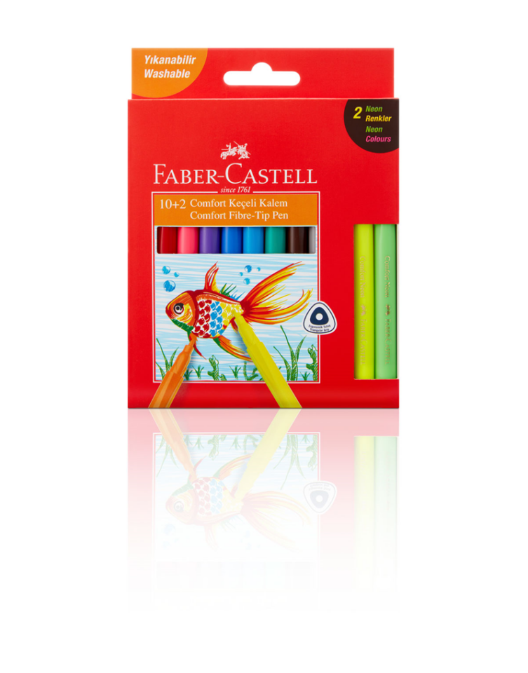 Faber Castell Comfort Yıkanabilir Keçeli Kalem, 10+2 Neon