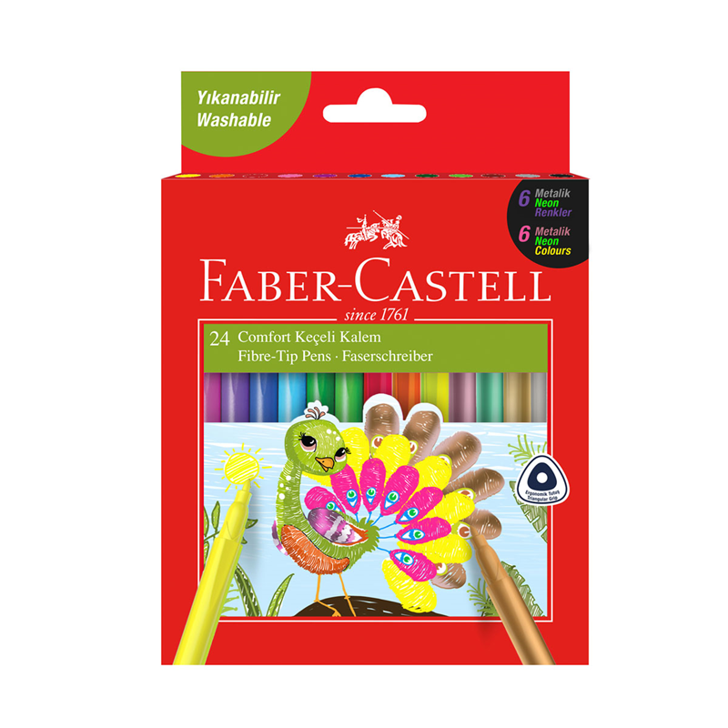 Faber Castell Comfort Keçeli Kalem, 24lü 6 Neon,6Met,12Klasik