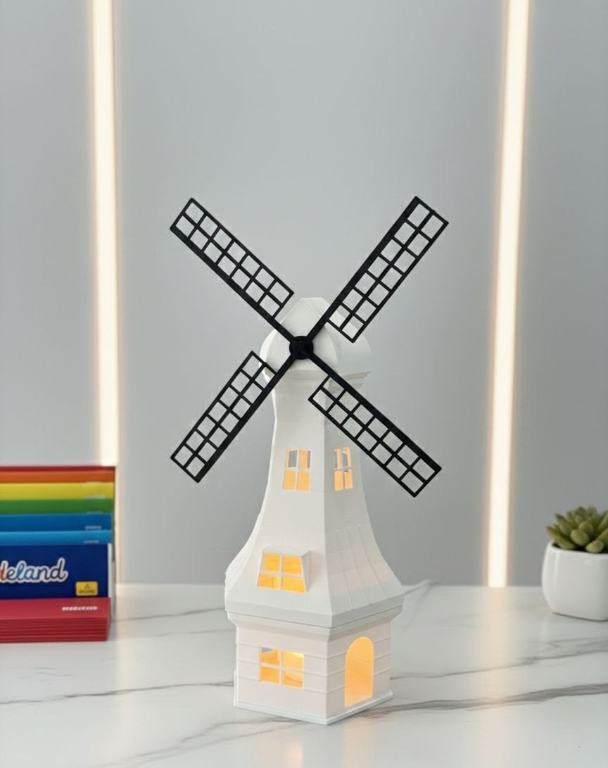 Modern-Rustik 3D Tasarım Yel Değirmeni Masa Lambası