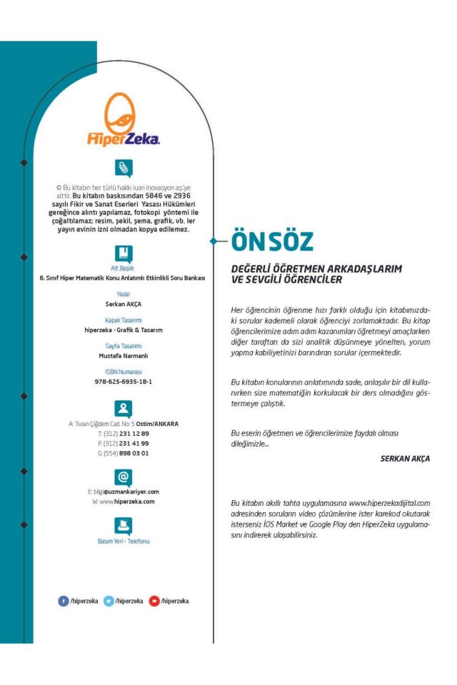 2025 6. Sınıf Hiper Matematik Konu Anlatımlı & Etkinlikli Soru Bankası | Serkan Akça